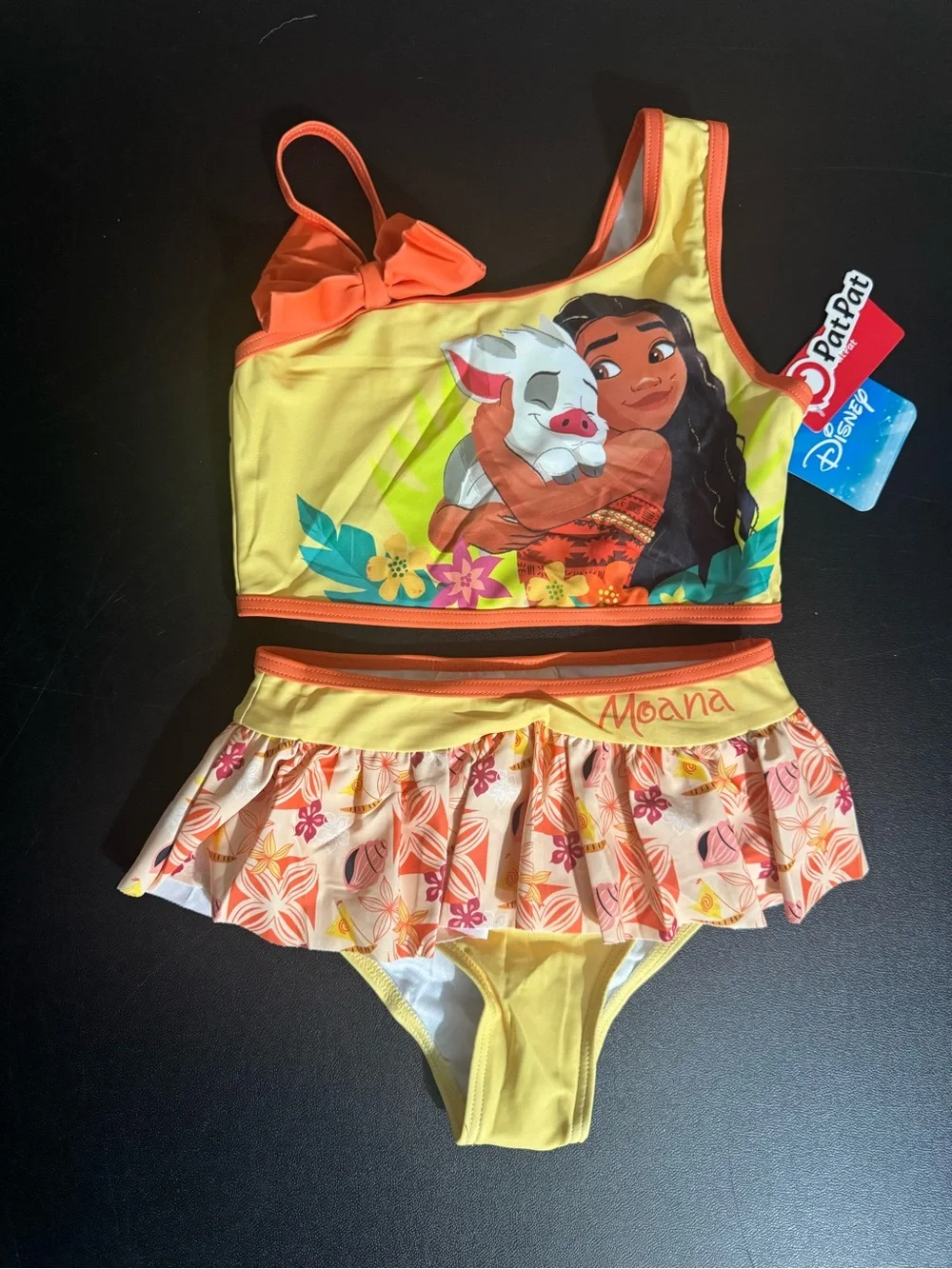 PatPat, Disney Moana and Pua, Girl’s 5Y/6Y, two-piece yellow & orange swimsuit.
